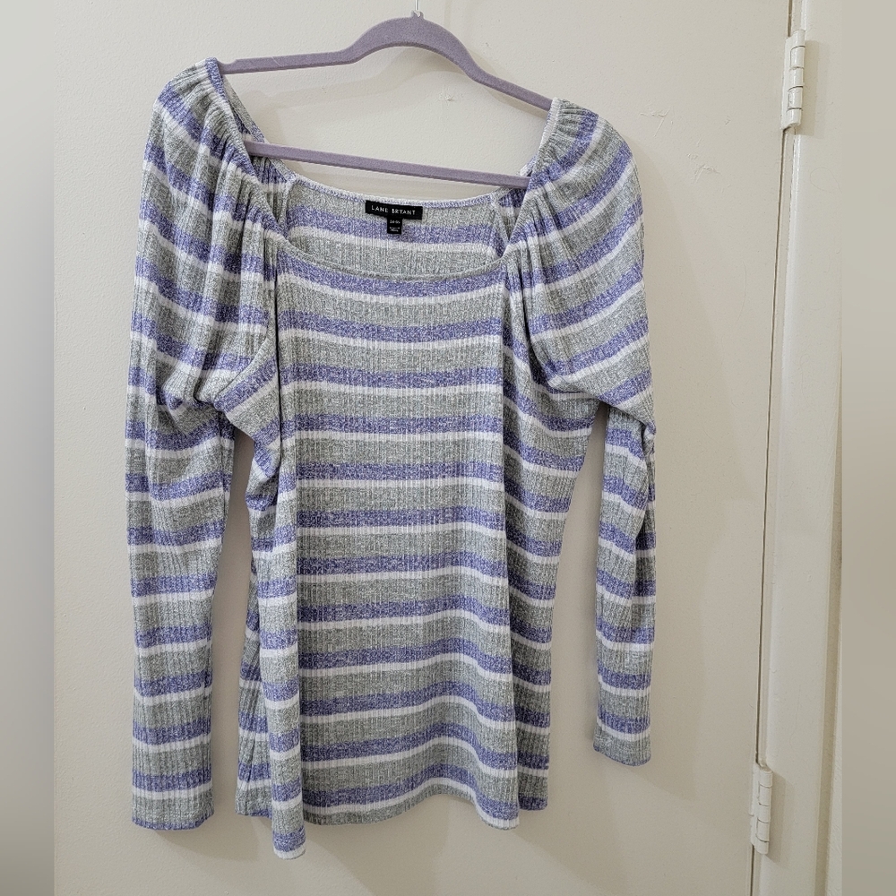 Lane Bryant Striped Long Sleeve Top - Purple and White
